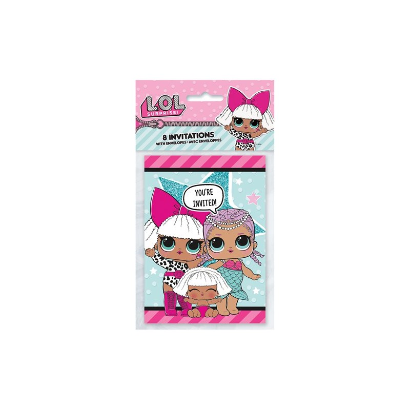 Inviti compleanno Lol surprise - 8 pz con bustine - UNIQUE