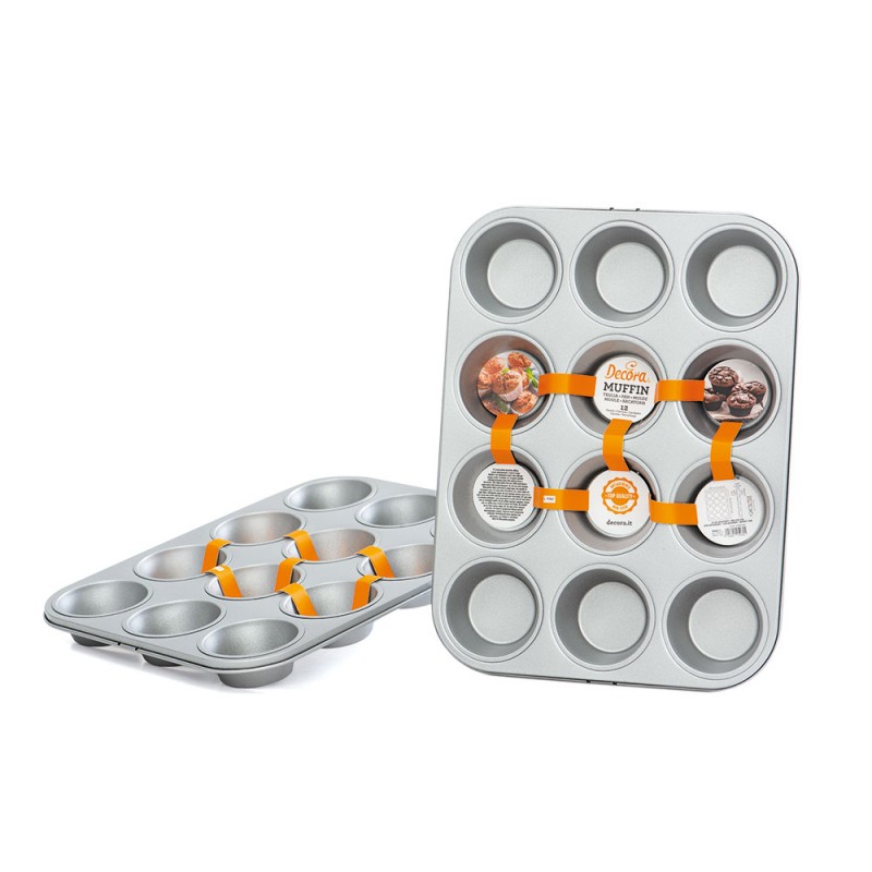 TEGLIA DA 12 MUFFIN IN ACCIAIO ANTIADERENTE DECORA